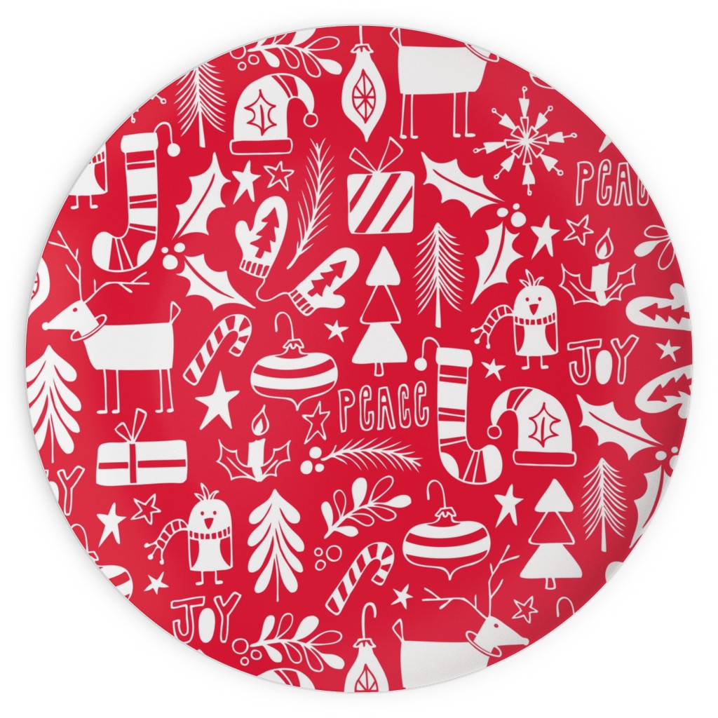 Peace & Joy Christmas - Red Plates, 10x10, Red