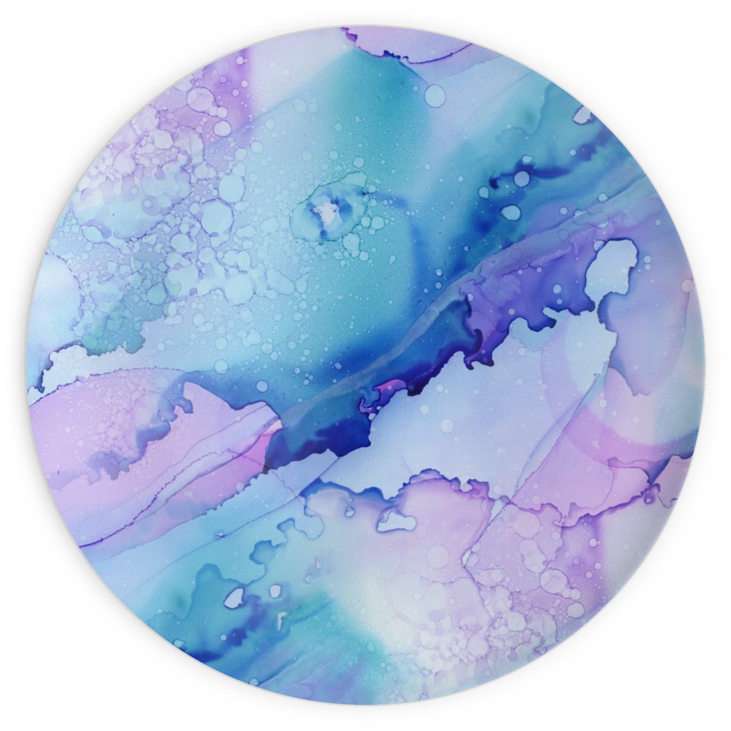 Watercolor Waves - Blue and Purple Plates, 10x10, Blue