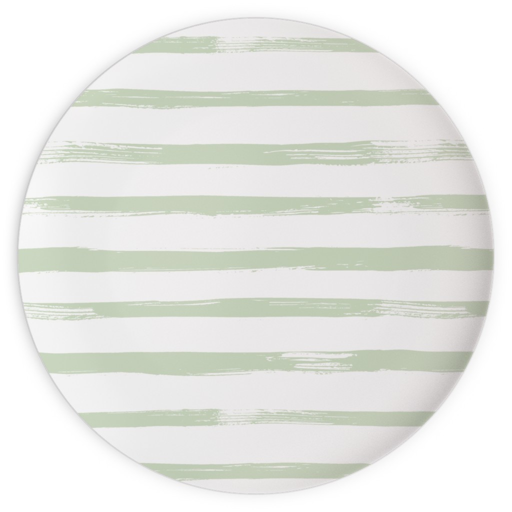 Sage and White Stripes Plates, 10x10, Green, Classic Green