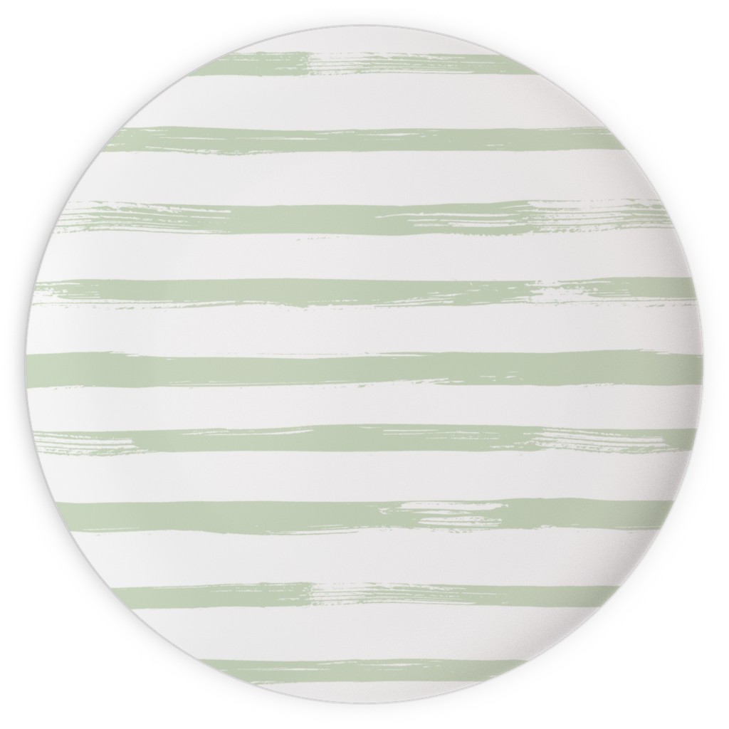 Sage and White Stripes Plates, 10x10, Green