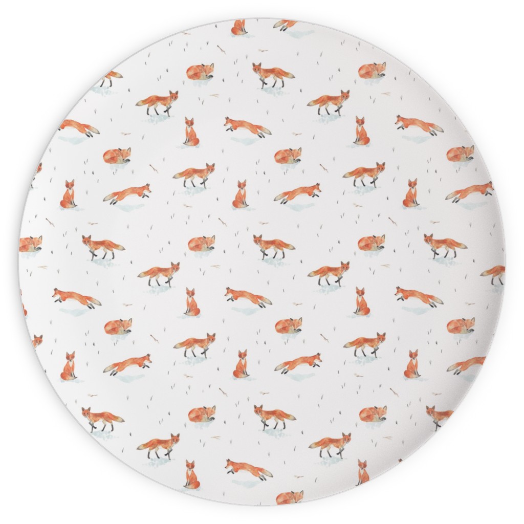 Winter Fox - White Plates, 10x10, Orange