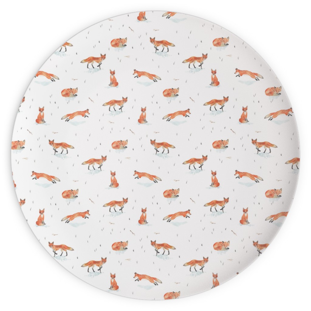 Winter Fox - White Plates, 10x10, Orange, Orange