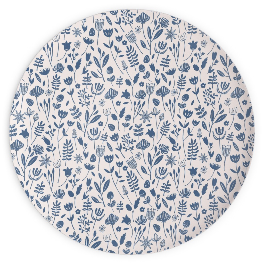 Folk Botanical Print - Blue Plates, 10x10, Blue