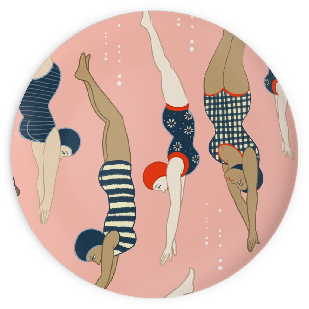 Lady Divers - Pink Plates, 10x10, Pink