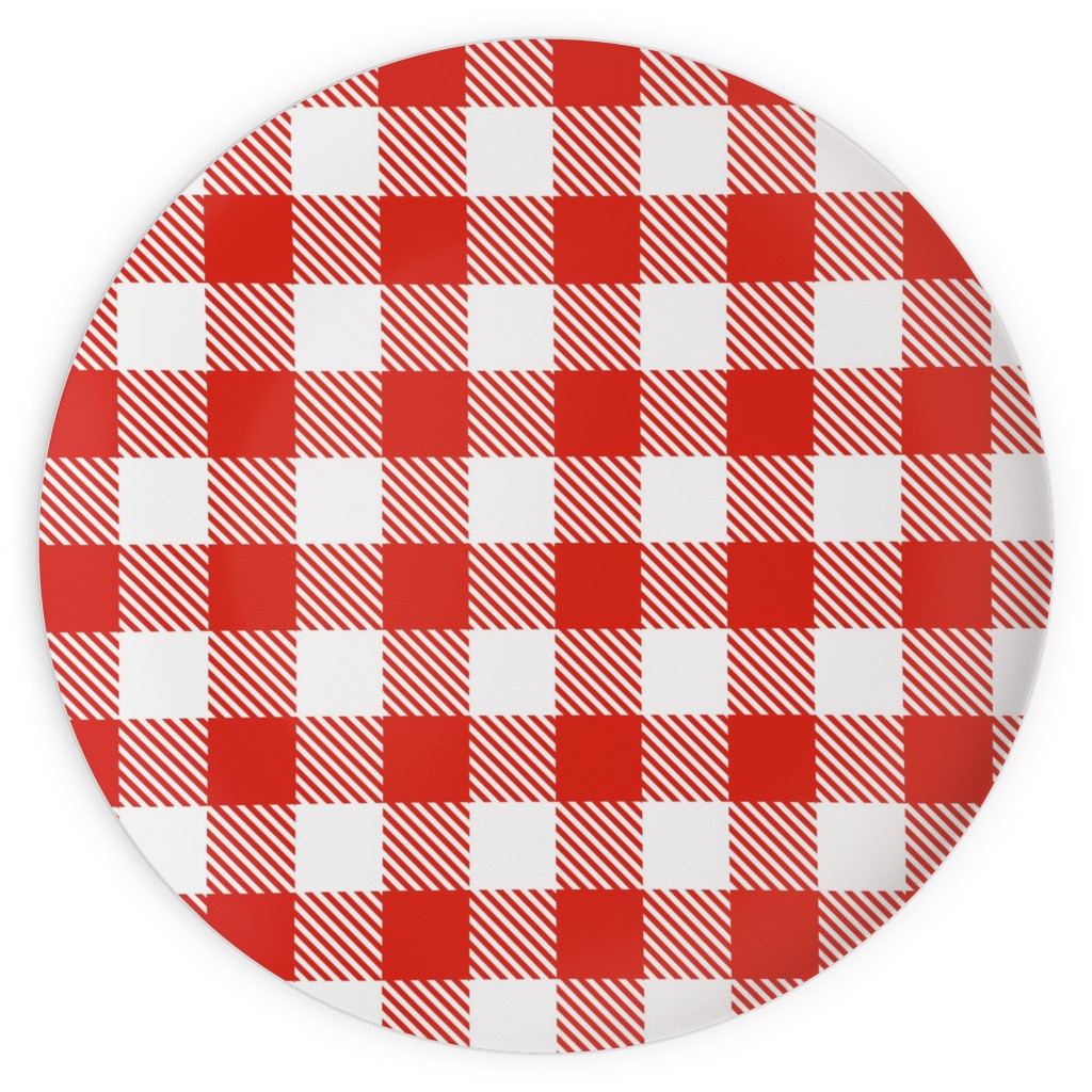 Red Gingham Pattern Plates, 10x10, Red