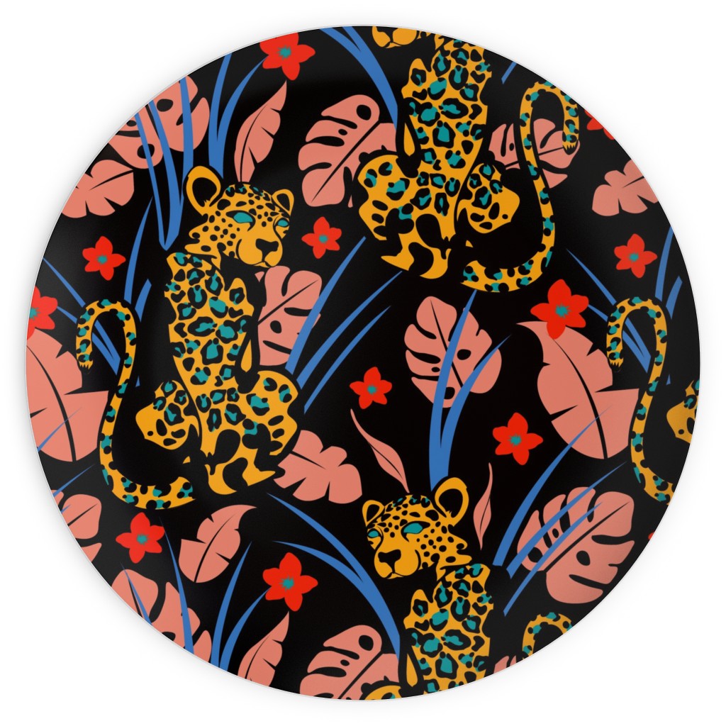 Leopard - Multi on Black Plates, 10x10, Multicolor