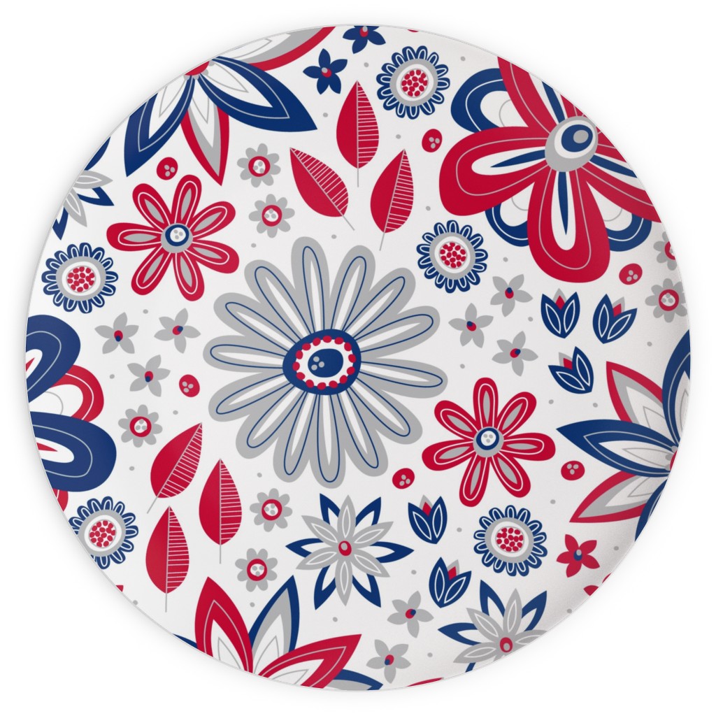 Bohemian Fields - Red, White and Blue Plates, 10x10, Red