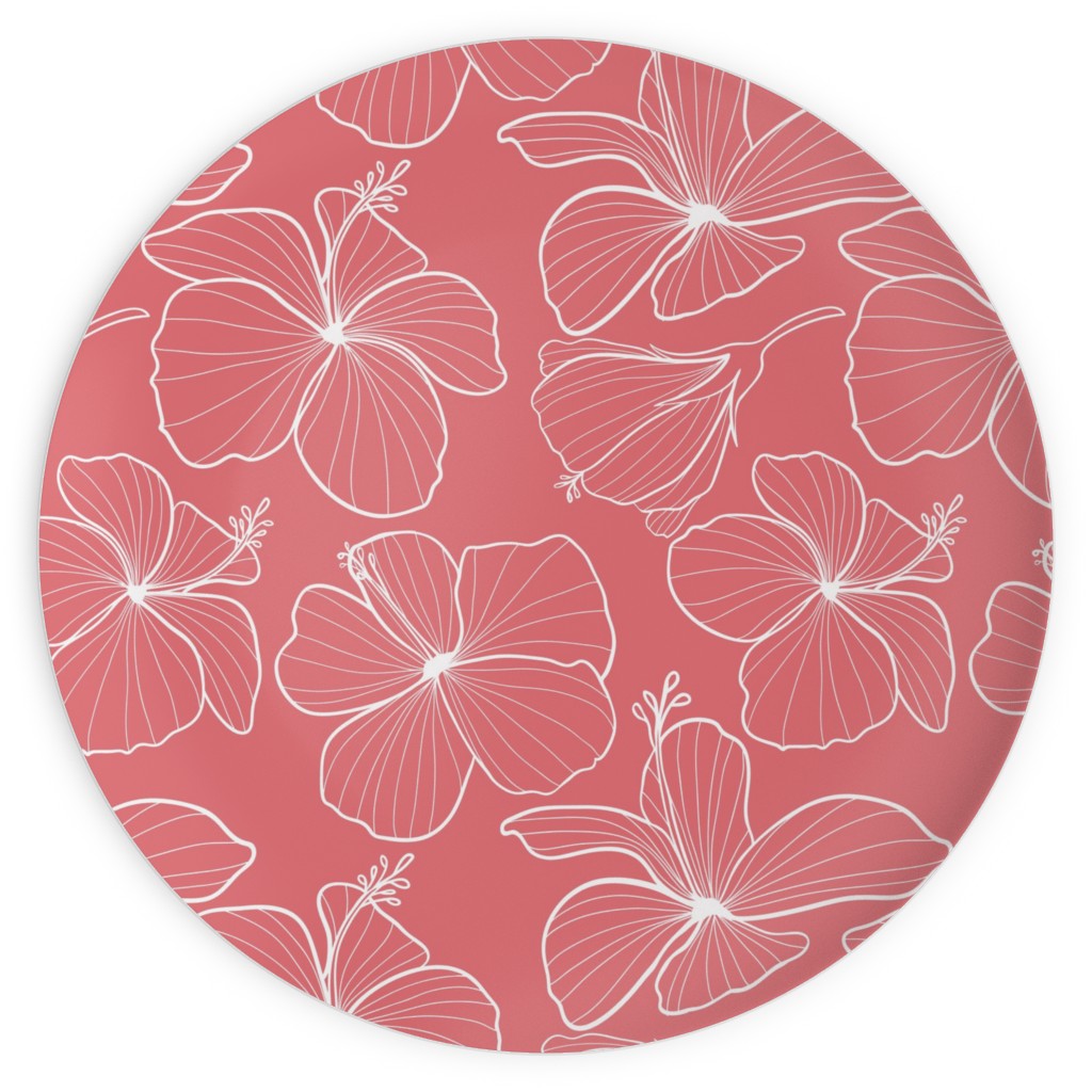Hibiscus Line Art - Pink Plates, 10x10, Pink, Bright Pink