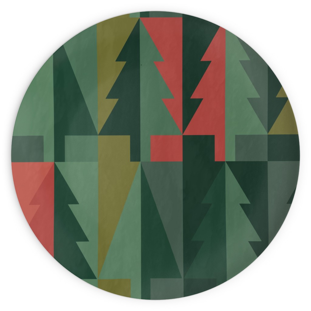 Geometric Forest - Red and Green Plates, 10x10, Green