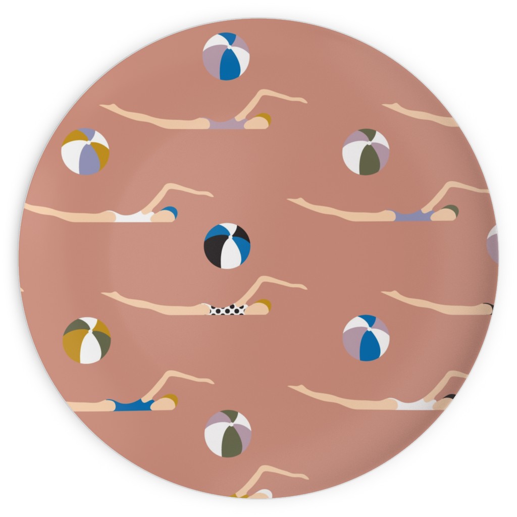 New Nautical Beach Babes - Muddy Clay Plates, 10x10, Pink, Bright Pink