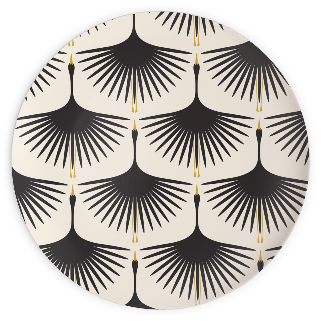 Art Deco Swans Plates, 10x10, Beige, Antique White