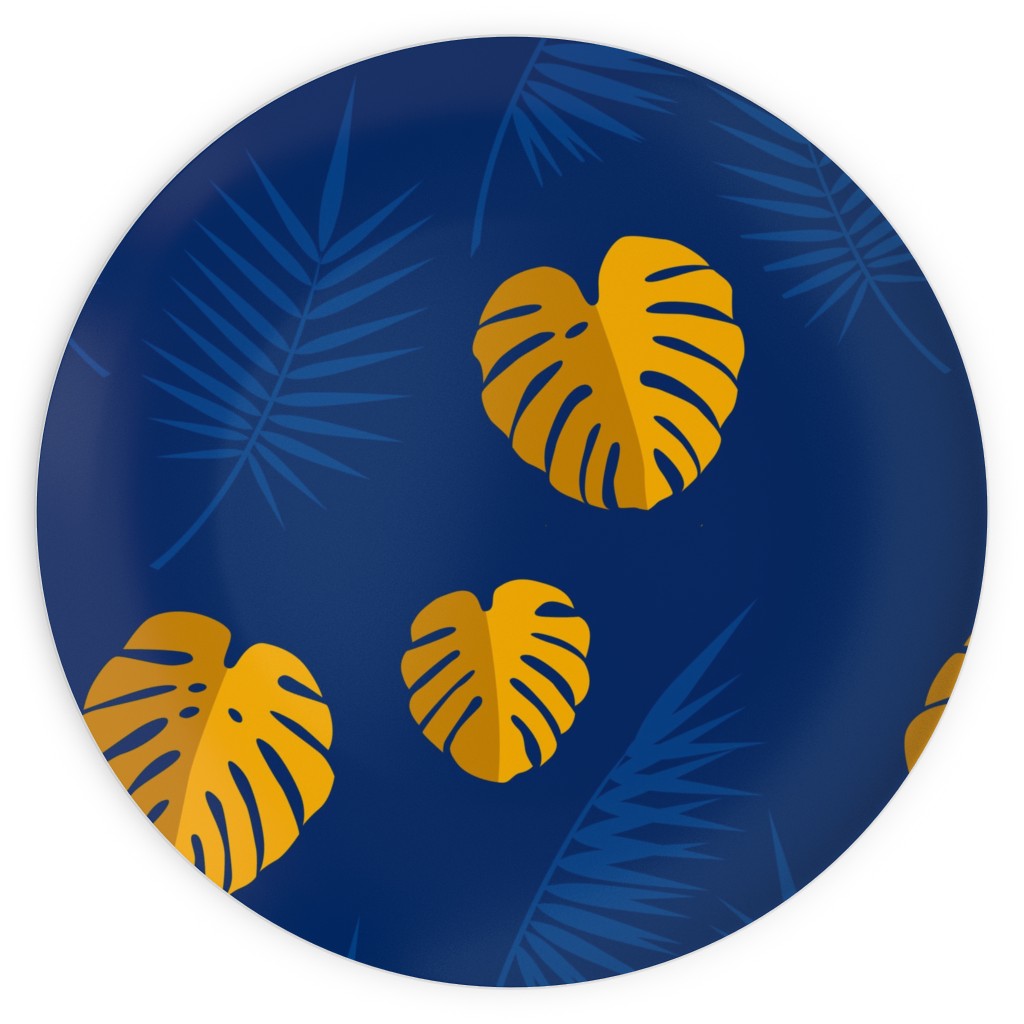 Tropical Leaves - Blue Plates, 10x10, Blue