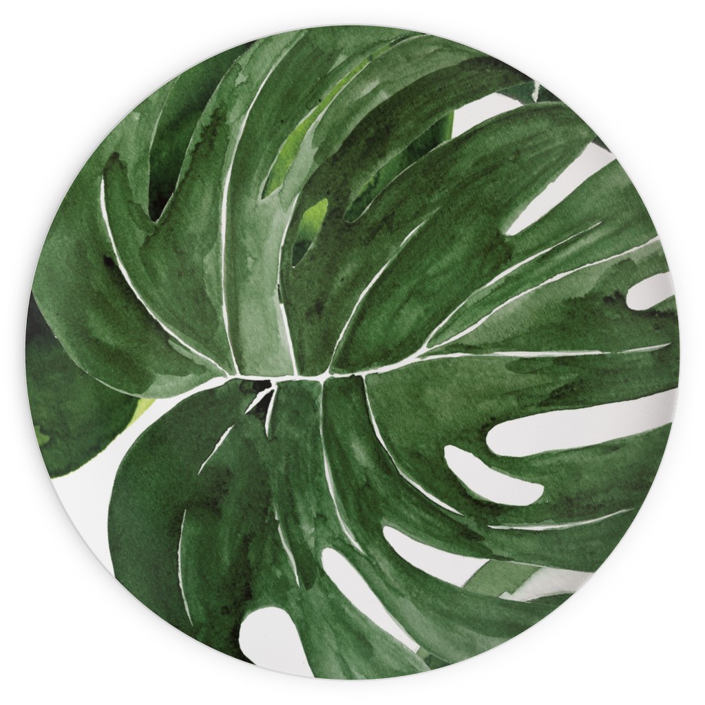 Monstera Tropical Leaves - Green Plates, 10x10, Green