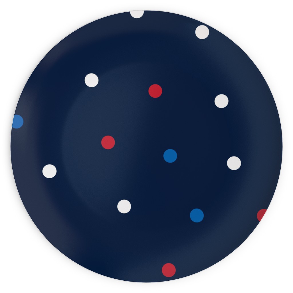 Mixed Polka Dots - Red White and Royal on Navy Blue Plates, 10x10, Blue