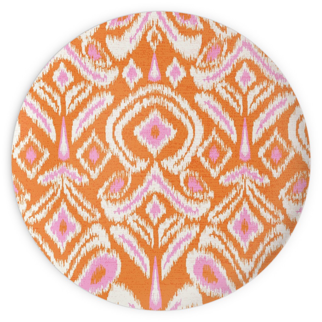 Ikat Flower - Orange and Pink Plates, 10x10, Orange