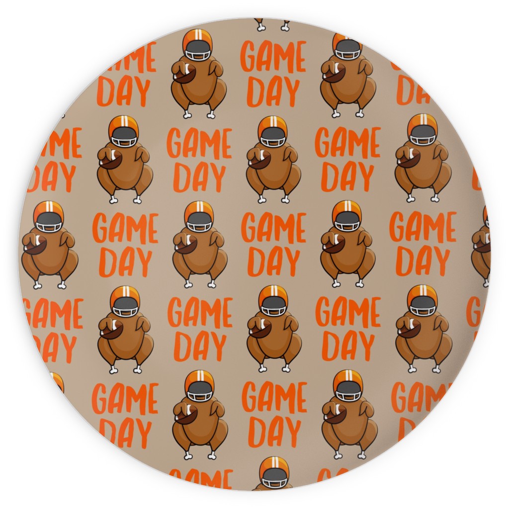 Game Day Turkey With Football - Tan Plates, 10x10, Beige, Pearl