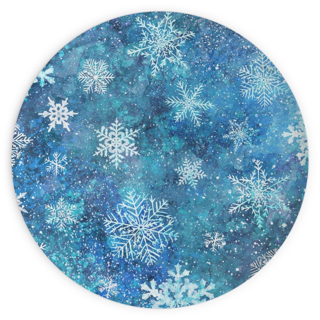 Whinsical Snowflakes Handpainted With Watercolors - Blue Plates, 10x10, Blue