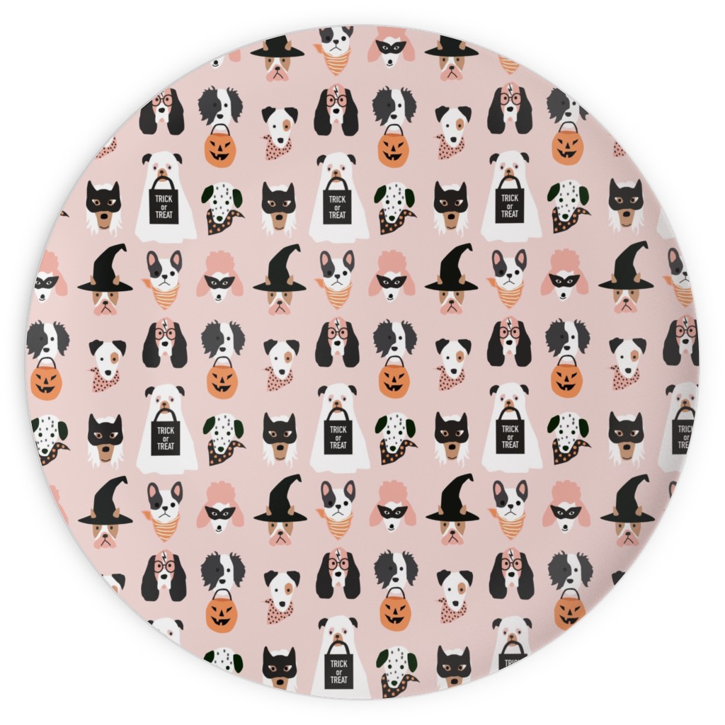 Halloween Puppies on Pink Plates, 10x10, Pink