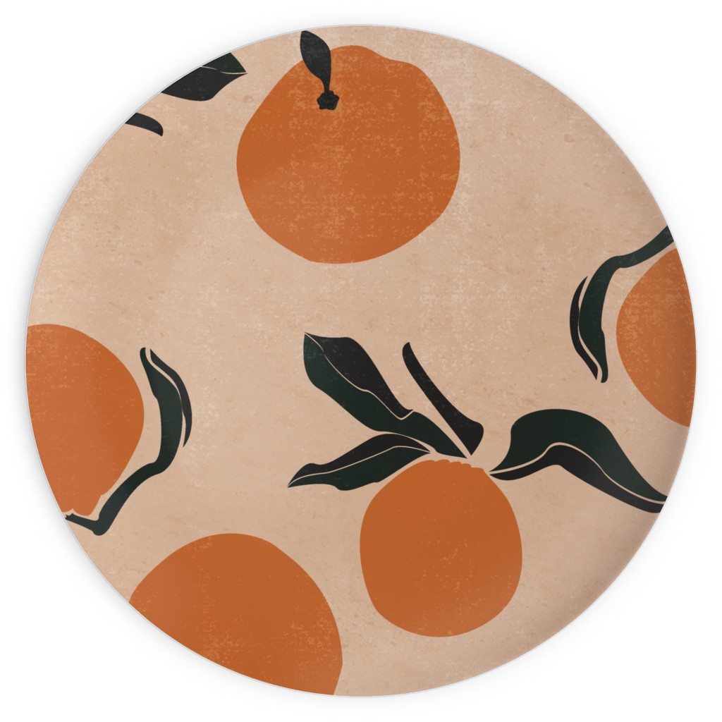 Mid-Century Clementines - Sandy Beige Plates, 10x10, Orange, Orange