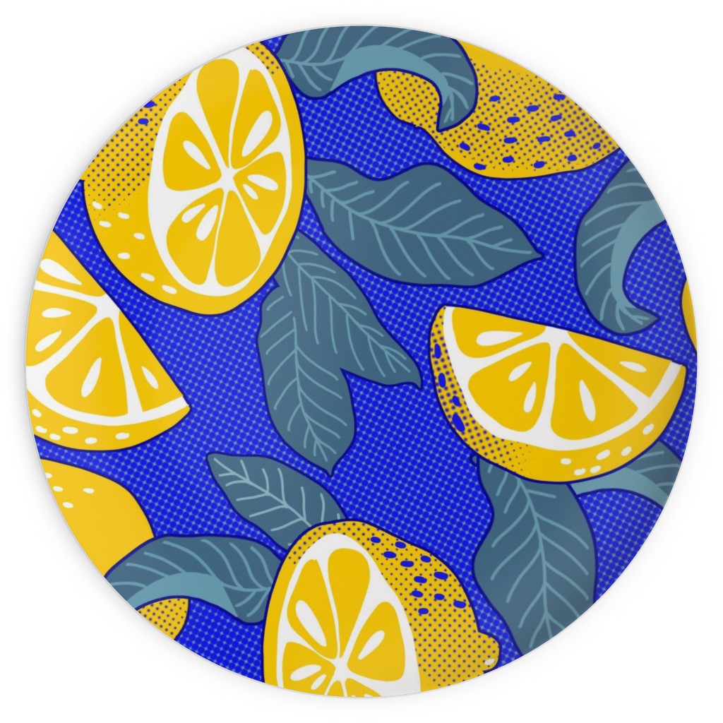 Lemons Pop Art - Blue and Yellow Plates, 10x10, Yellow