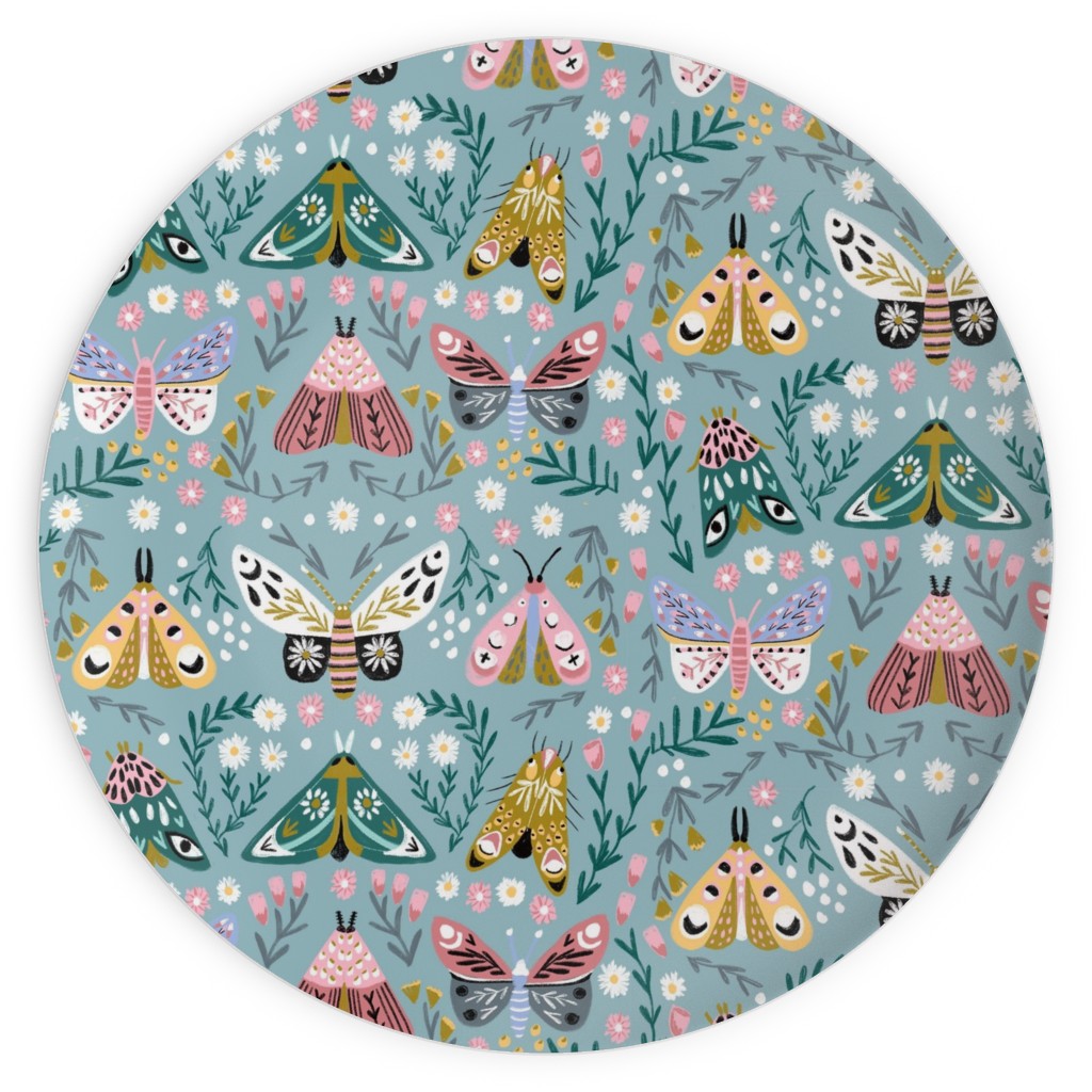 Spring Floral and Butterflies - Blue Plates, 10x10, Multicolor