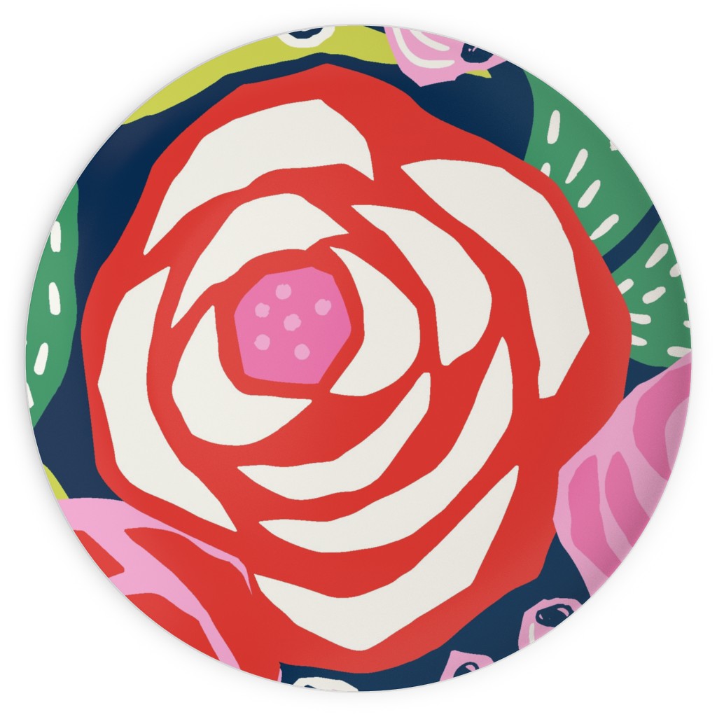 Colorful Papercut Roses Plates, 10x10, Pink