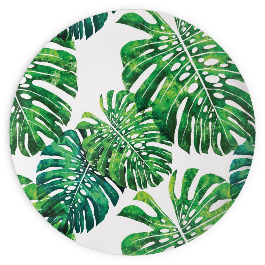 Monstera Leaves - Green on White Plates, 10x10, Green, Classic Green
