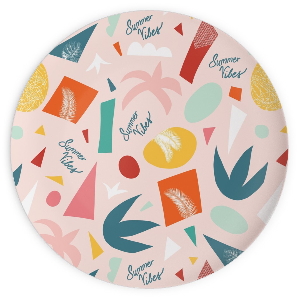 Summer Vibes Collage Plates, 10x10, Pink, Bright Pink