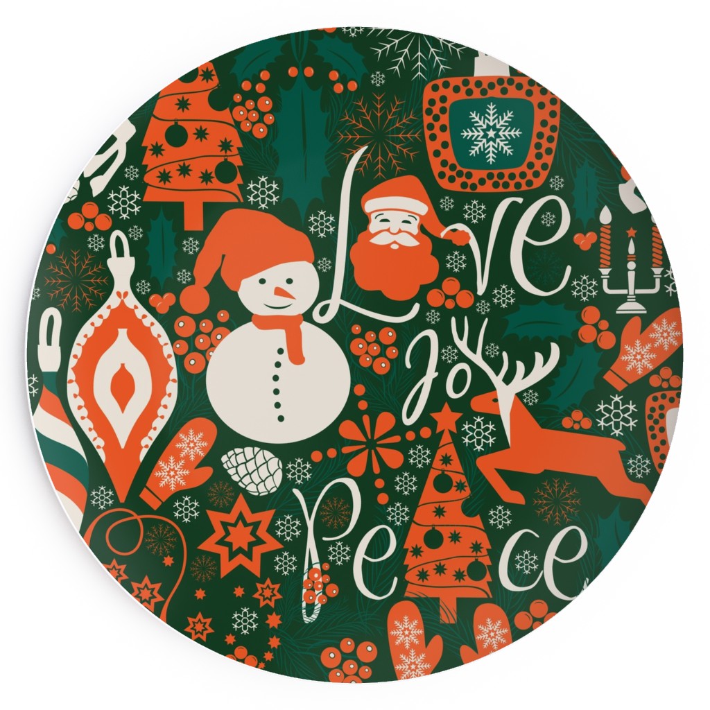 Christmas Joy Love Peace Salad Plate, Green
