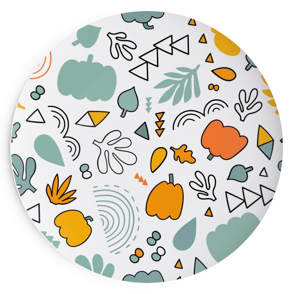Autumn Harvest Vegetables With Doodles - Light Salad Plate, Multicolor