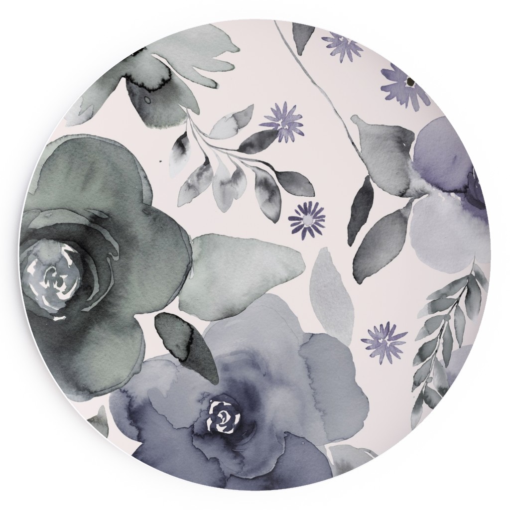 Wintery Watercolor Flower Bouquets - Navy Salad Plate, Blue