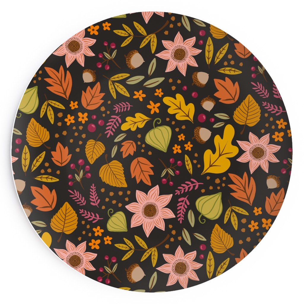 Autumn Floral - Dark Salad Plate, Multicolor