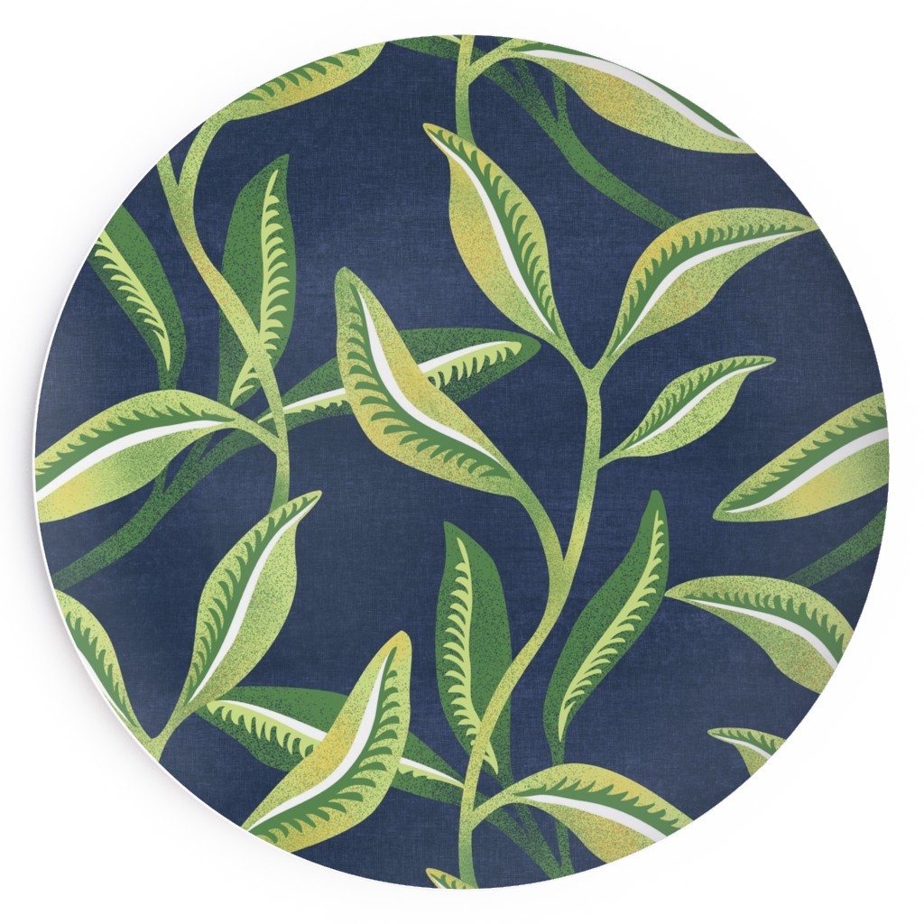 Green Leafy Vines - Blue and Green Salad Plate, Green
