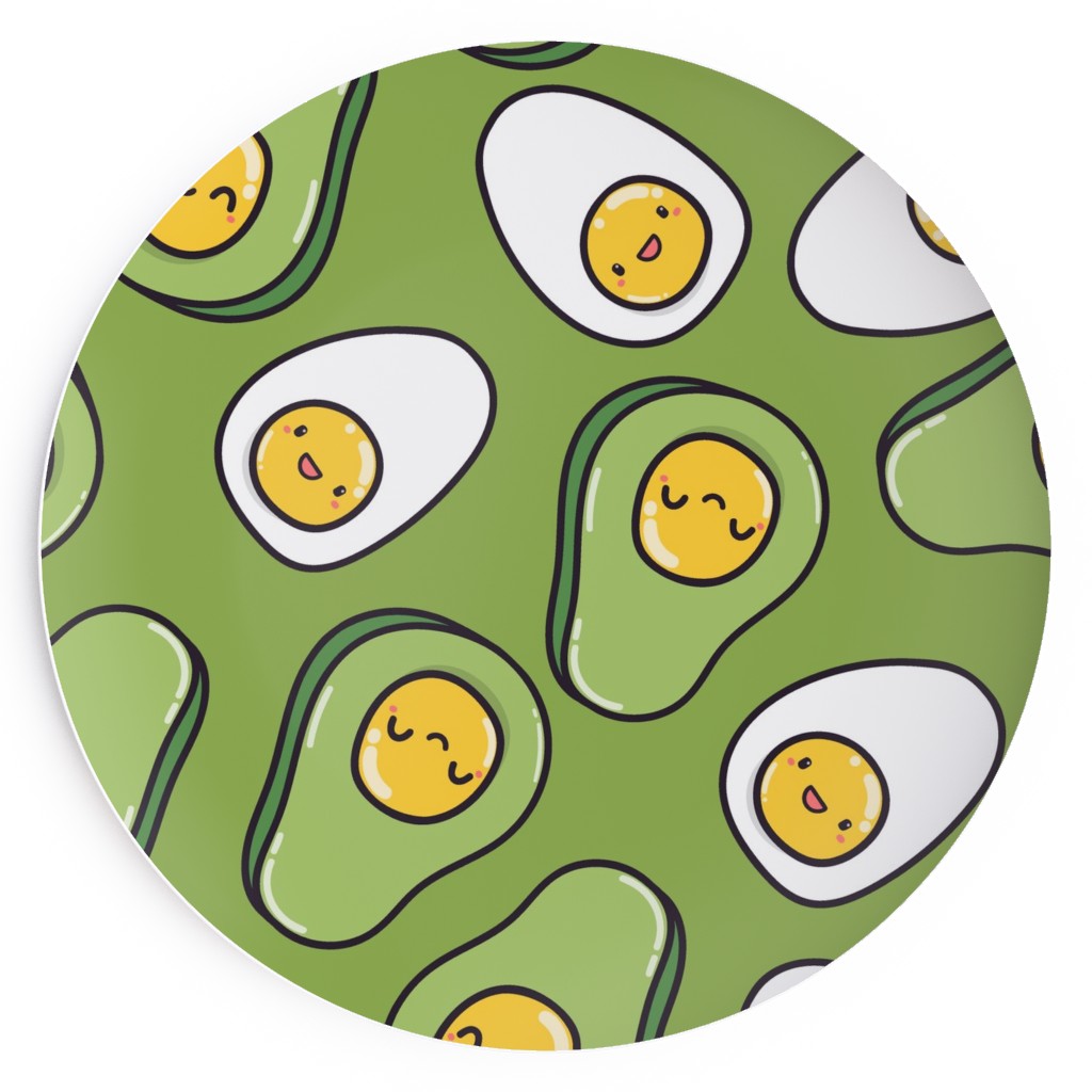 Cute Egg and Avocado - Green Salad Plate, Green