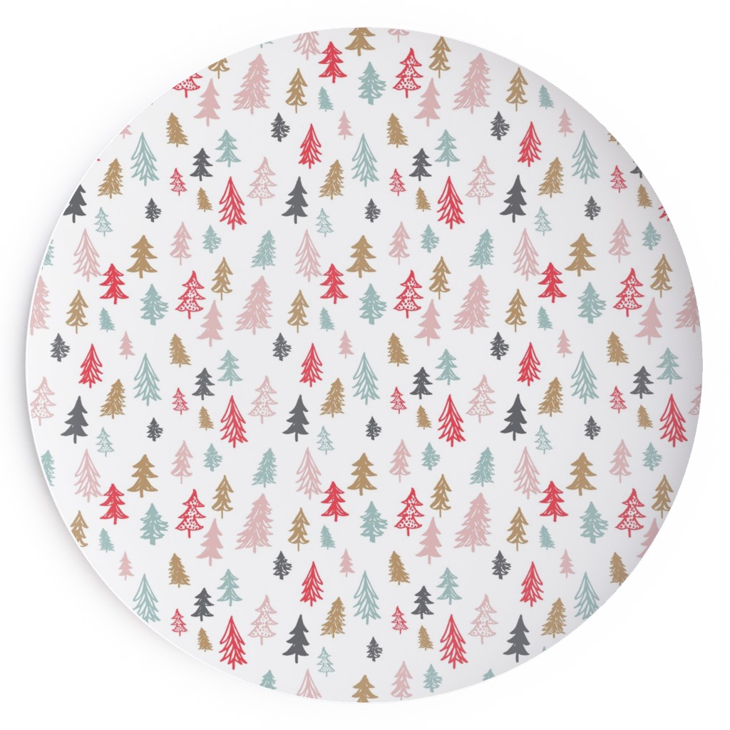 Forest Sketch - Red and Pink Salad Plate, Red