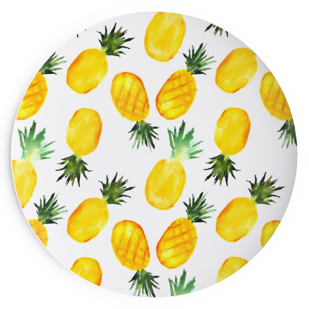 Watercolor Pineapples - Yellow Salad Plate, Yellow
