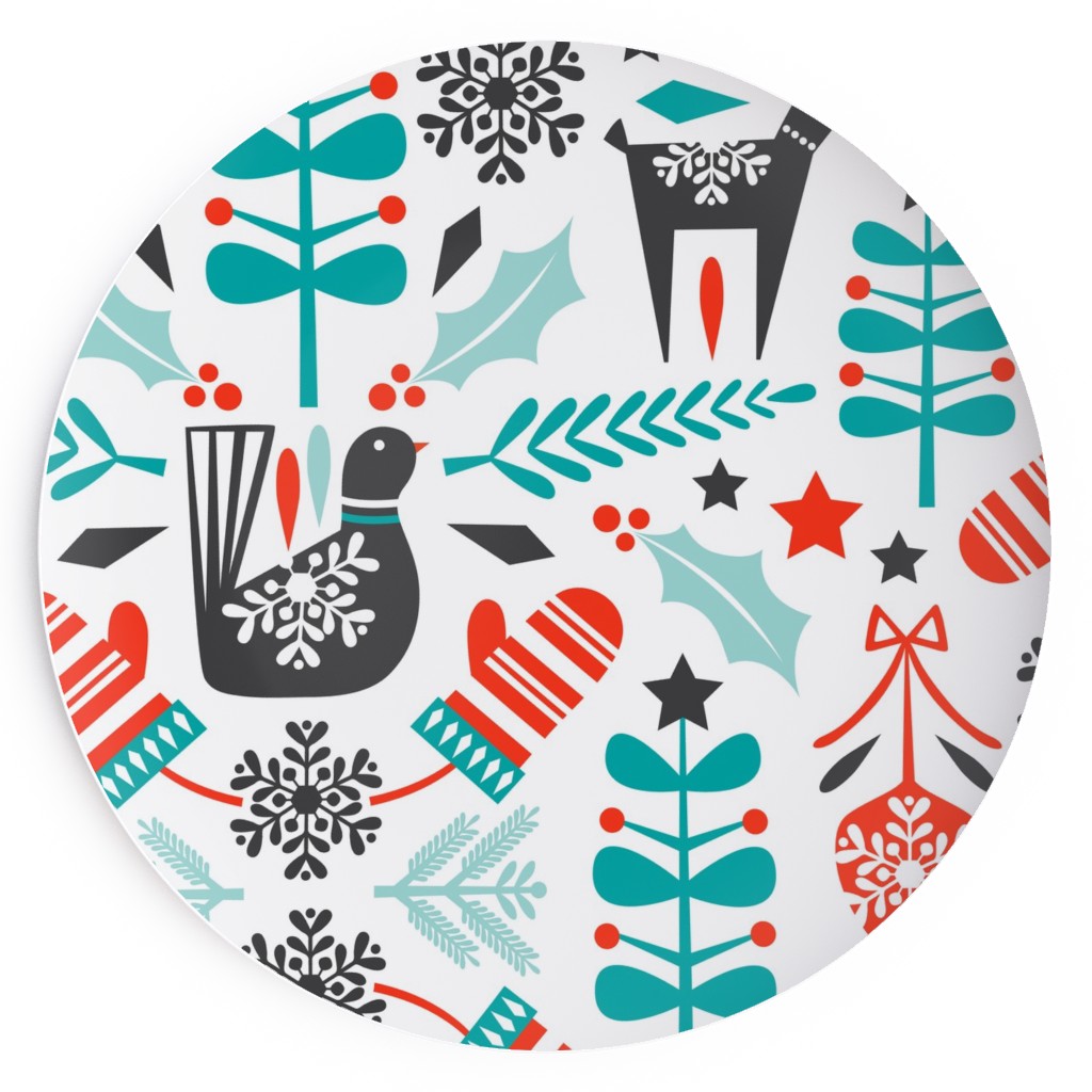 Hygge Folk Art Christmas Salad Plate, Multicolor
