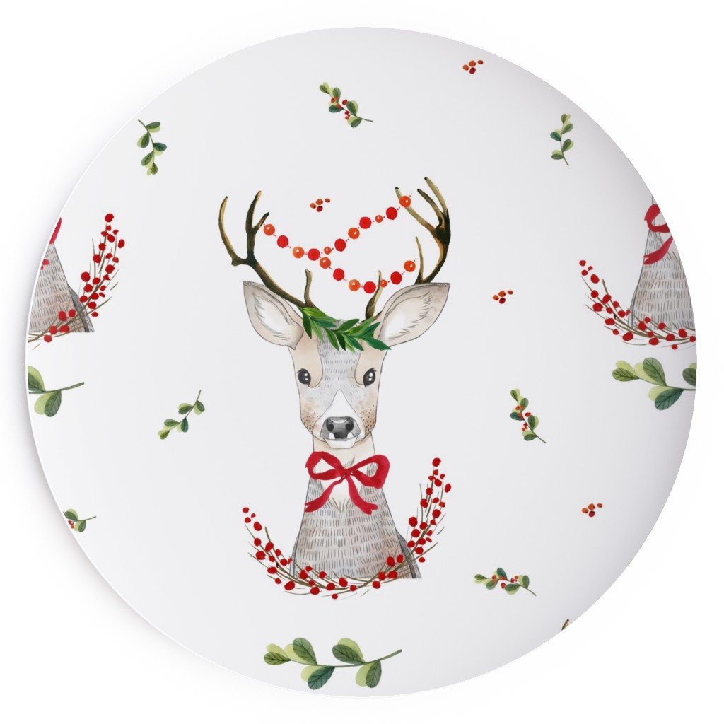 Holiday Fancy Deer With Holly Salad Plate, Multicolor