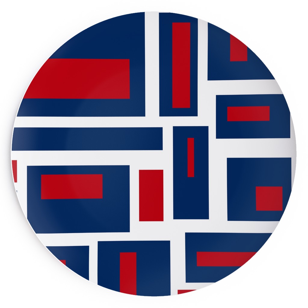 Geometric Rectangles in Red, White and Blue Salad Plate, Blue
