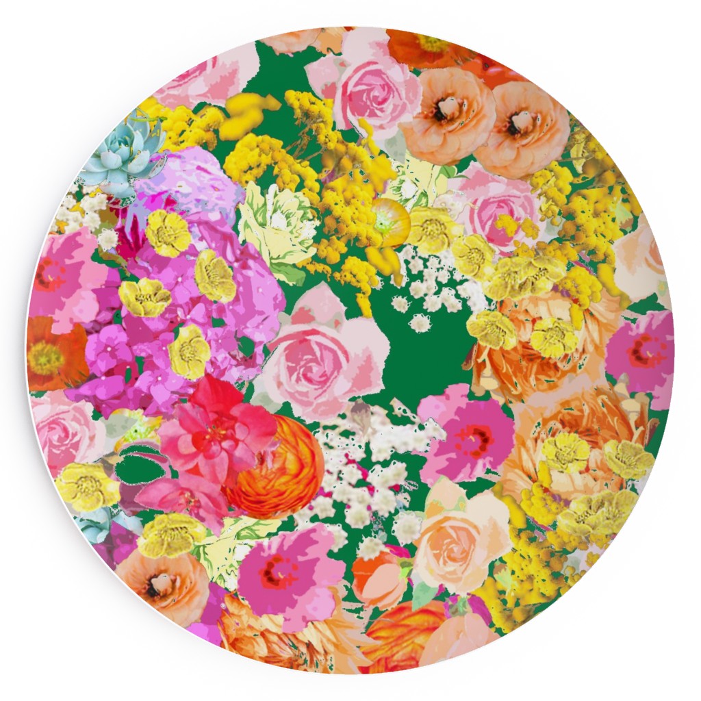 Summer Bright Floral - Kelly Green Salad Plate, Pink