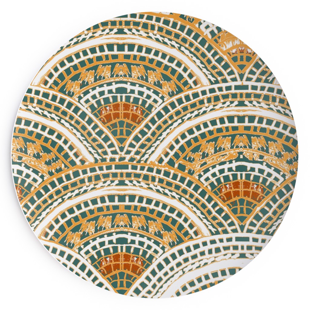 Earthy Fans - Orange Green and Gold Salad Plate, Multicolor
