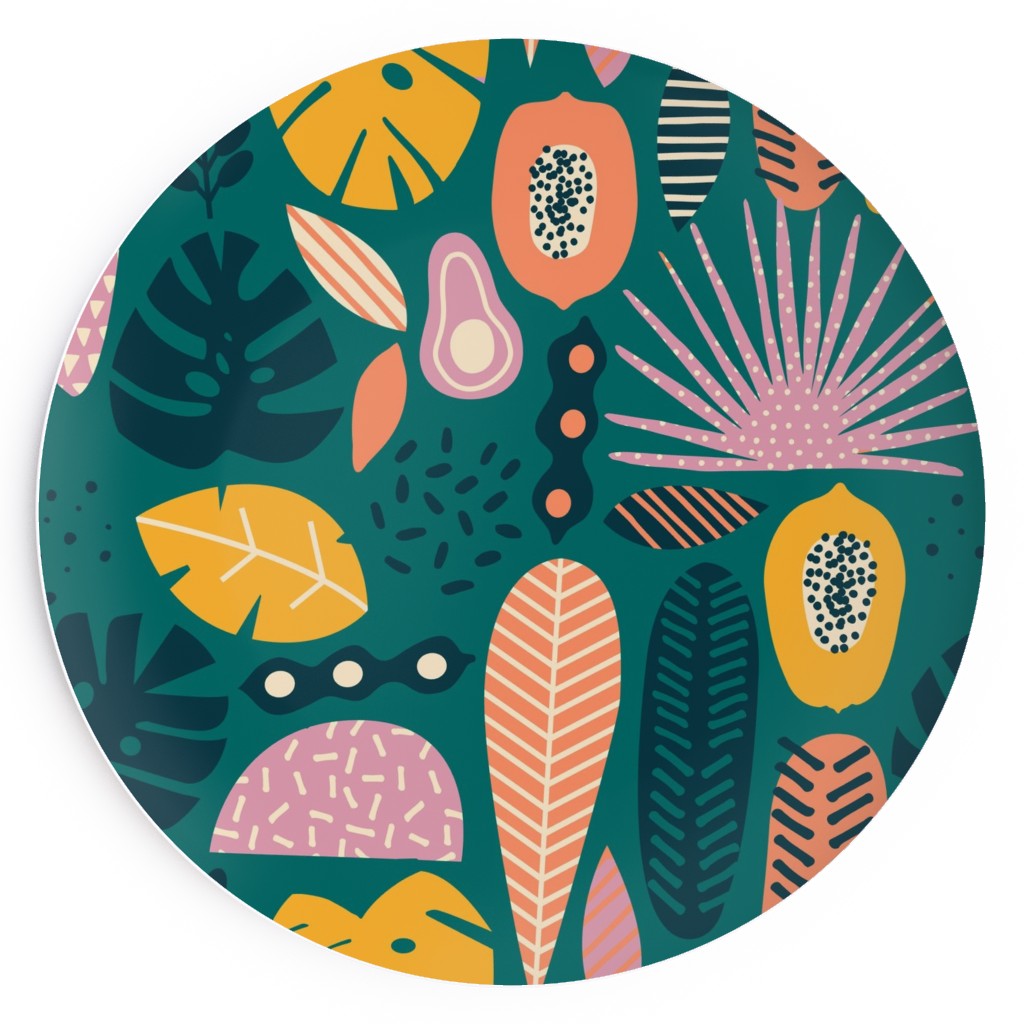 Retro Tropical Pattern Salad Plate, Multicolor