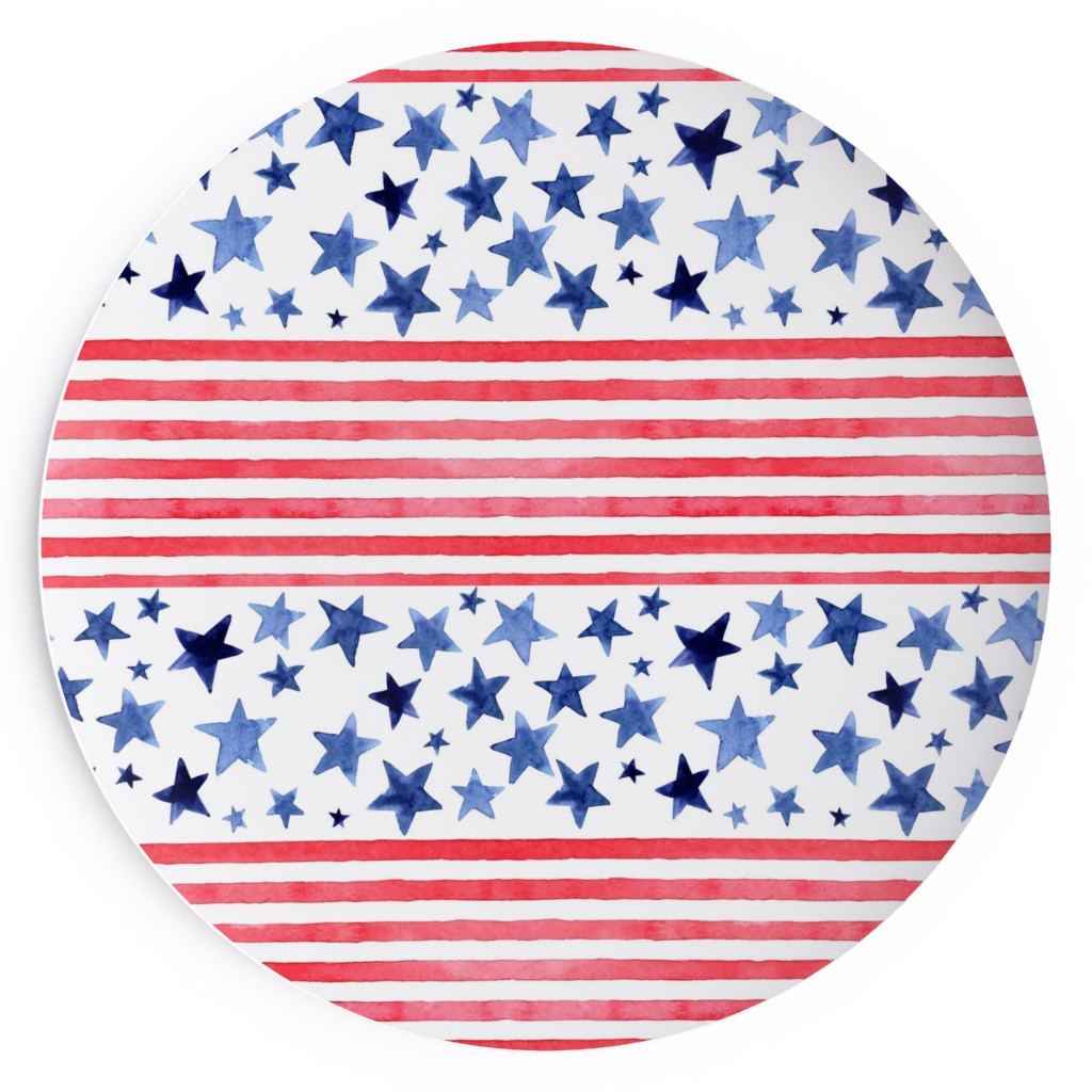 Watercolor Stars and Stripes - Red White and Blue Salad Plate, Red