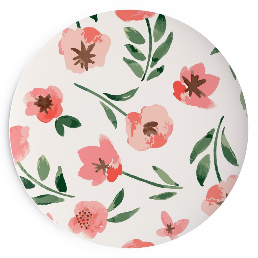 Scattered Watercolor Spring Flowers Salad Plate, Pink