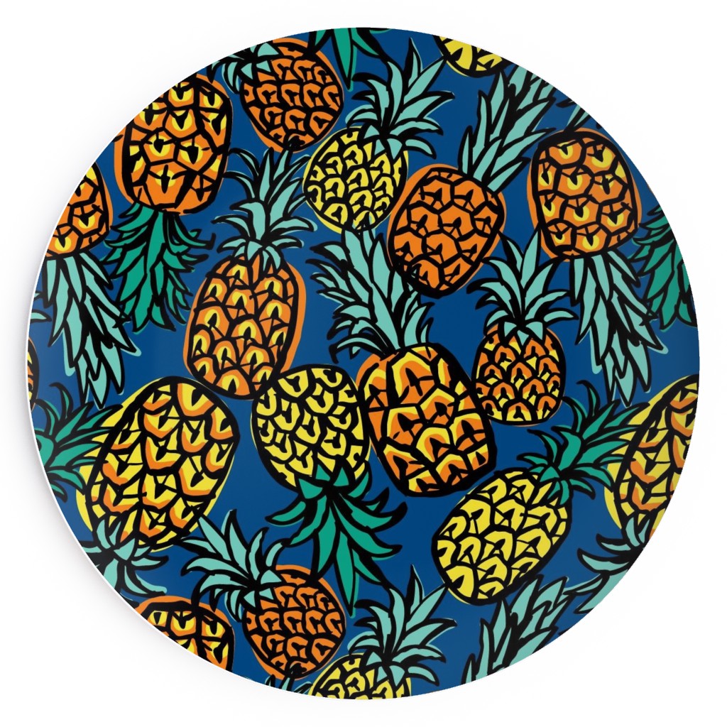 Tropical Pineapple - Blue Salad Plate, Blue