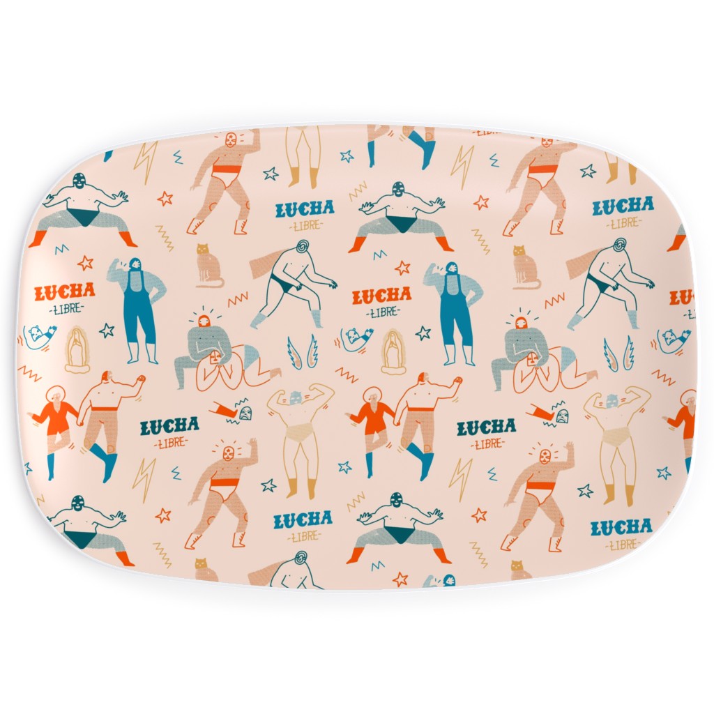 Mexican Lucha Libre - Beige Serving Platter, Beige