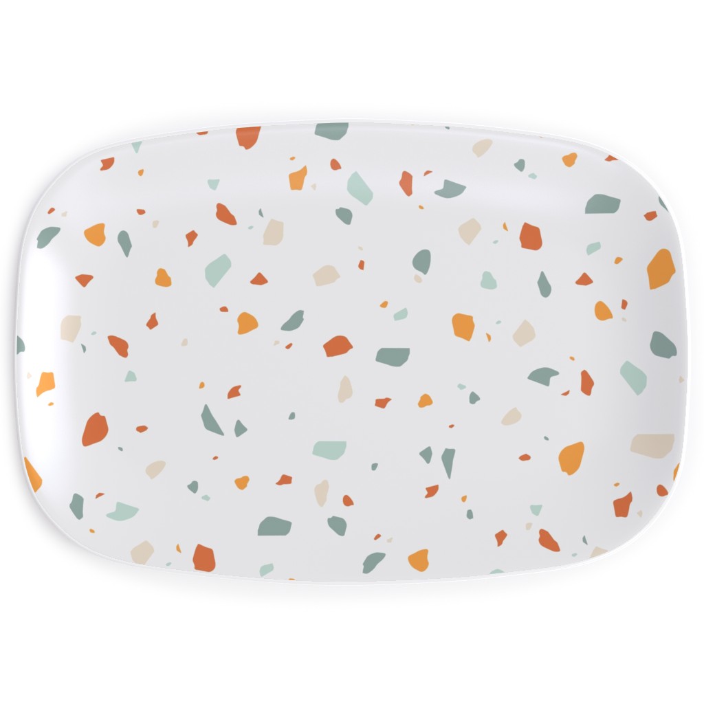 Terrazzo - Green and Orange on Cream Serving Platter, Beige