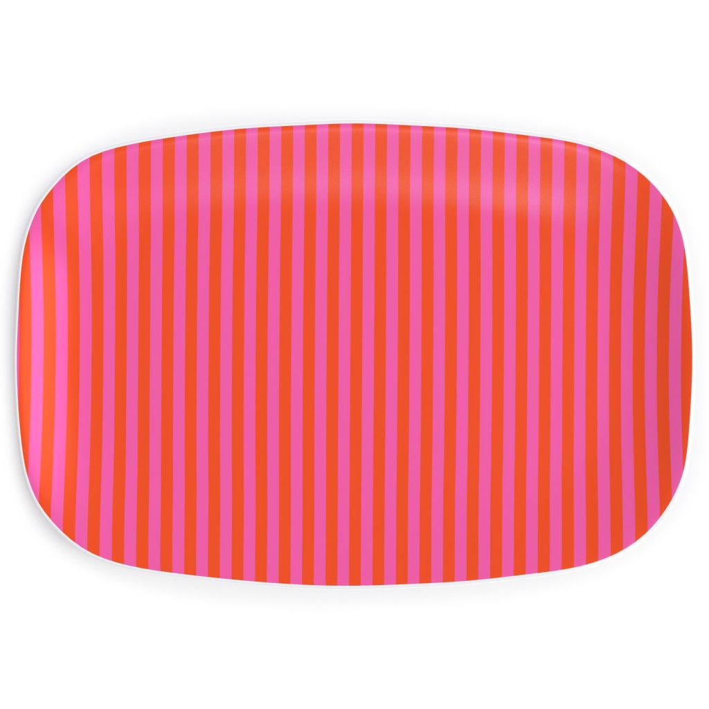 Piccadilly Pinstripes in Mod - Orange and Pink Serving Platter, Pink, Bright Pink