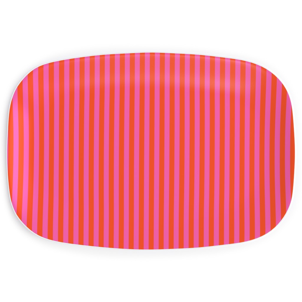 Piccadilly Pinstripes in Mod - Orange and Pink Serving Platter, Pink