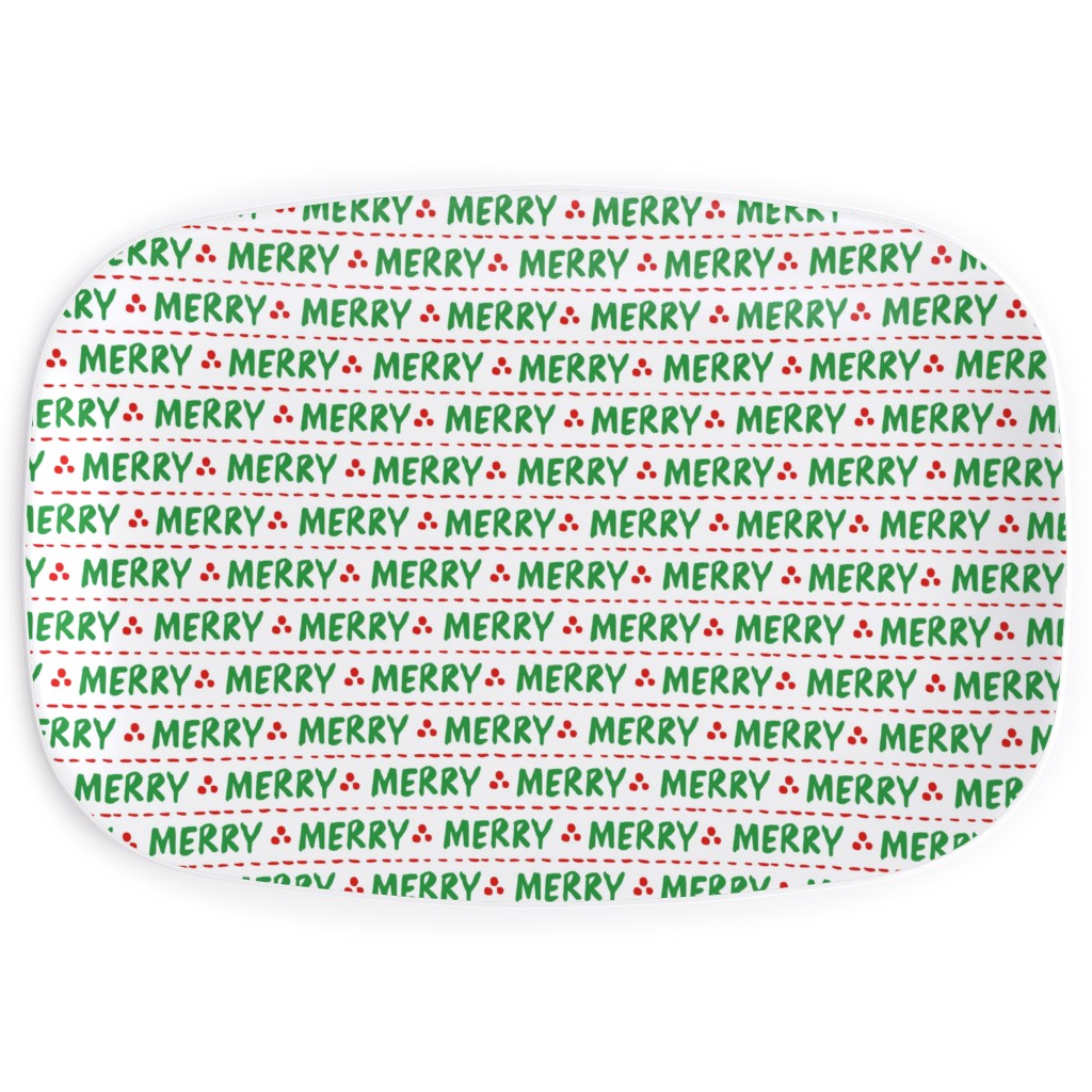 Hand Lettered Merry Serving Platter, Green, Classic Green